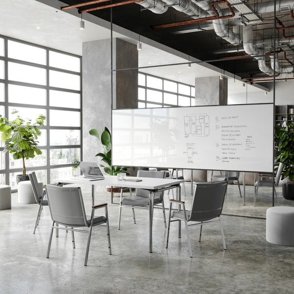 English Elm HERCULES Heavy-Duty Stack Chair with Arms for Versatile Use in Offices, Classrooms, and Events Gray Vinyl XU-60154-GRY-VYL-GG