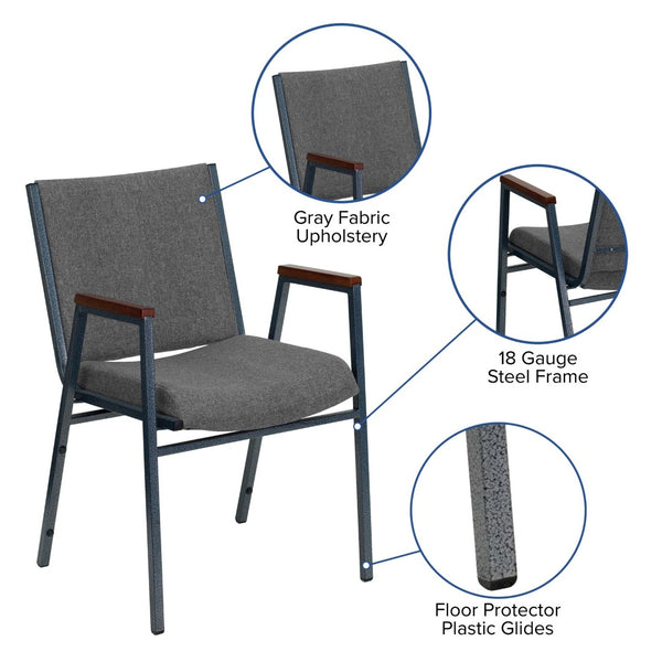 English Elm HERCULES Heavy Duty Stack Chair with Arms for Office and Events - Durable, Comfortable, Ergonomic Design Gray Fabric XU-60154-GY-GG