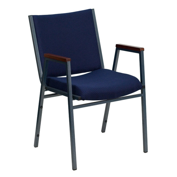 English Elm HERCULES Heavy Duty Stack Chair with Arms for Office and Events - Durable, Comfortable, Ergonomic Design Navy Patterned Fabric XU-60154-NVY-GG