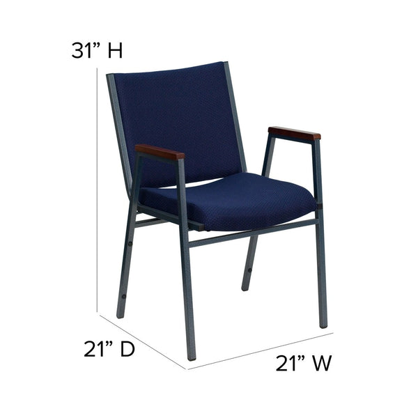 English Elm HERCULES Heavy Duty Stack Chair with Arms for Office and Events - Durable, Comfortable, Ergonomic Design Navy Patterned Fabric XU-60154-NVY-GG