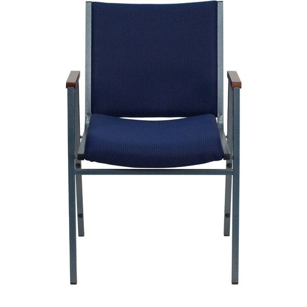 English Elm HERCULES Heavy Duty Stack Chair with Arms for Office and Events - Durable, Comfortable, Ergonomic Design Navy Patterned Fabric XU-60154-NVY-GG