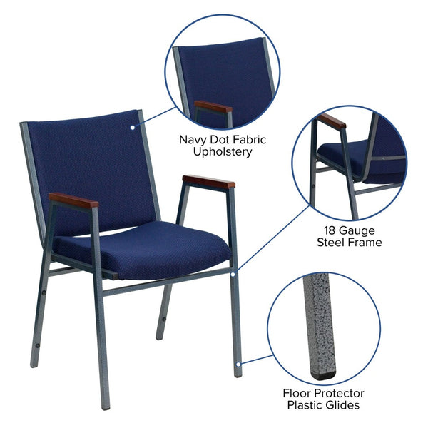 English Elm HERCULES Heavy Duty Stack Chair with Arms for Office and Events - Durable, Comfortable, Ergonomic Design Navy Patterned Fabric XU-60154-NVY-GG