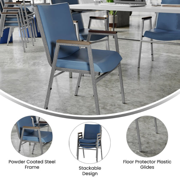 English Elm HERCULES Heavy-Duty Stack Chair with Arms for Versatile Use in Offices, Classrooms, and Events Navy Vinyl XU-60154-NVY-VYL-GG