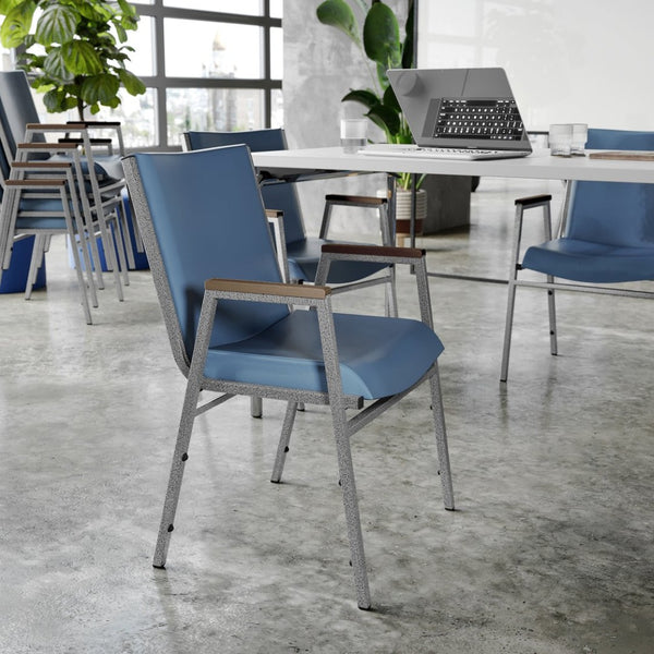 English Elm HERCULES Heavy-Duty Stack Chair with Arms for Versatile Use in Offices, Classrooms, and Events Navy Vinyl XU-60154-NVY-VYL-GG