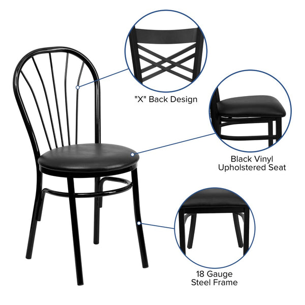 English Elm HERCULES Series Fan Back Metal Chair - Durable Comfort for Restaurants, Bars, and Home Dining Spaces Black XU-698B-BLKV-GG