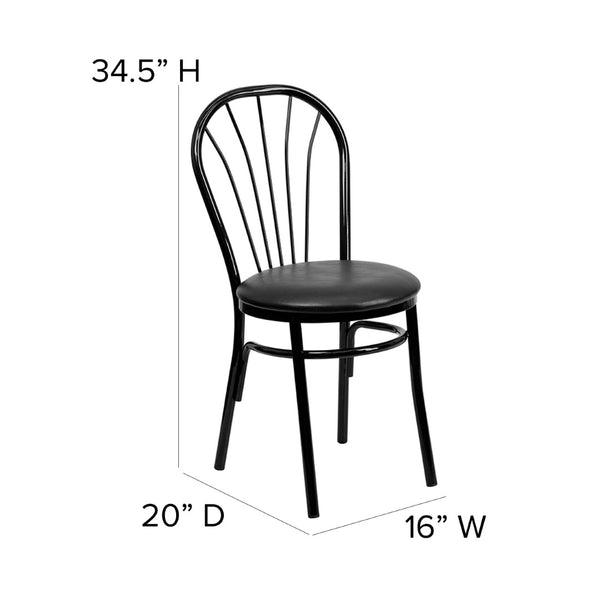 English Elm HERCULES Series Fan Back Metal Chair - Durable Comfort for Restaurants, Bars, and Home Dining Spaces Black XU-698B-BLKV-GG