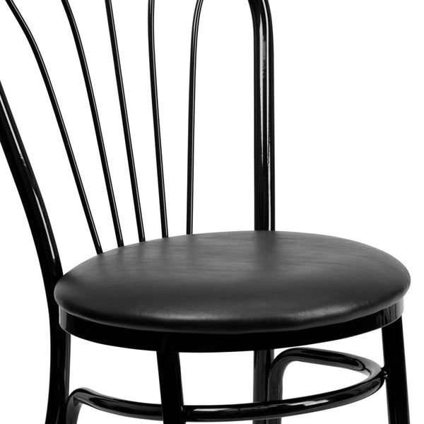 English Elm HERCULES Series Fan Back Metal Chair - Durable Comfort for Restaurants, Bars, and Home Dining Spaces Black XU-698B-BLKV-GG