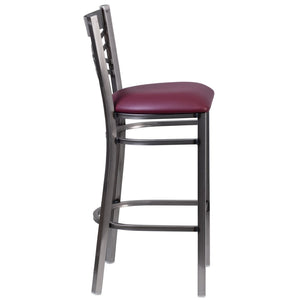 English Elm HERCULES Series Silver Antique Finish "X" Back Metal Barstool for Restaurants and Home Use Burgundy Vinyl Seat/Clear Coated Metal Frame XU-6F8B-CLR-BAR-BURV-GG