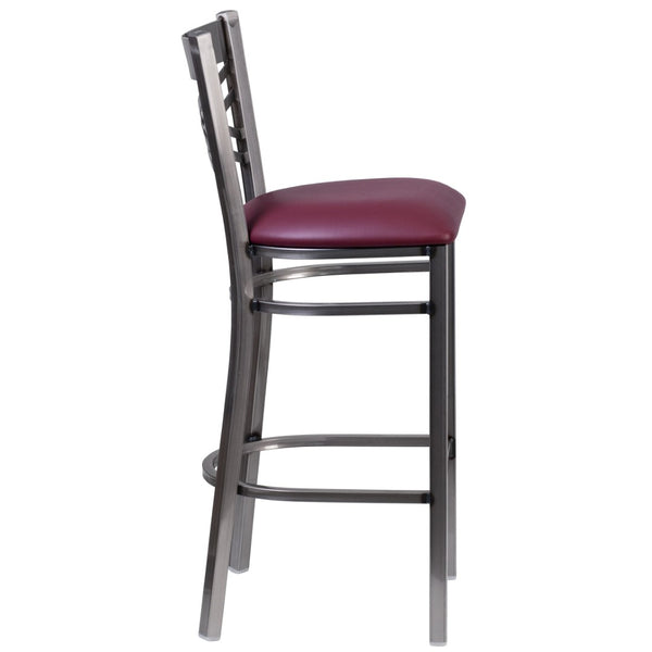 English Elm HERCULES Series Silver Antique Finish "X" Back Metal Barstool for Restaurants and Home Use Burgundy Vinyl Seat/Clear Coated Metal Frame XU-6F8B-CLR-BAR-BURV-GG