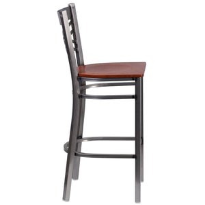 English Elm HERCULES Series Silver Antique Finish "X" Back Metal Barstool for Restaurants and Home Use Cherry Wood Seat/Clear Coated Metal Frame XU-6F8B-CLR-BAR-CHYW-GG