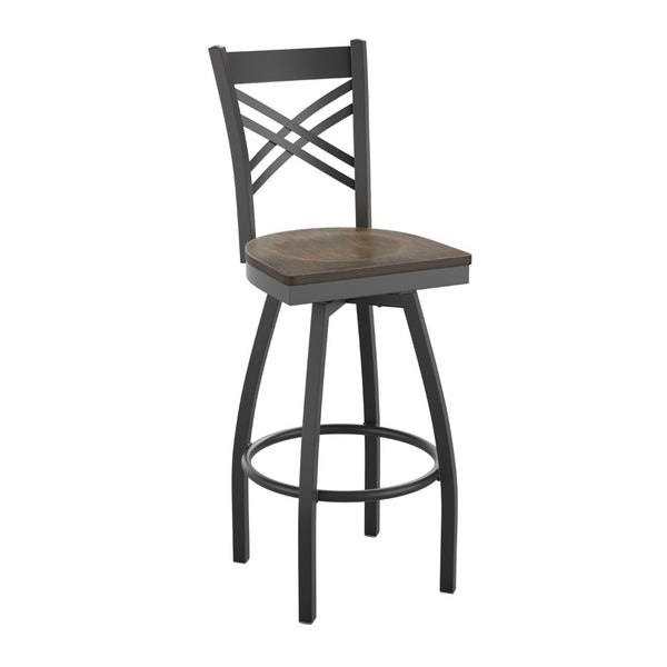 English Elm HERCULES Series Stylish Swivel Barstool with Durable Steel Frame and Supportive “X” Back Design Antique Copper Wood Seat/Black Metal Frame XU-6F8B-XSWVL-ACPW-GG