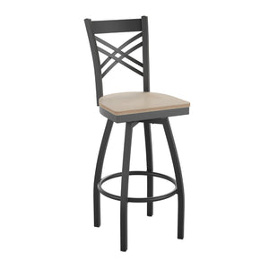 English Elm HERCULES Series Stylish Swivel Barstool with Durable Steel Frame and Supportive “X” Back Design Antique White Wood Seat/Black Metal Frame XU-6F8B-XSWVL-AWHW-GG