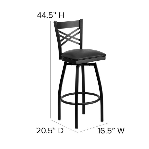 English Elm HERCULES Series Durable Swivel Barstool with Ergonomic Design for Comfort and Style in Any Space Black Vinyl Seat/Black Metal Frame XU-6F8B-XSWVL-BLKV-GG
