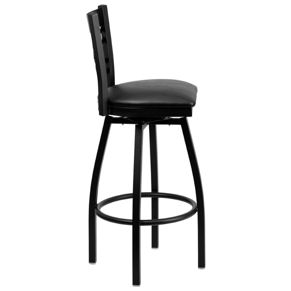 English Elm HERCULES Series Durable Swivel Barstool with Ergonomic Design for Comfort and Style in Any Space Black Vinyl Seat/Black Metal Frame XU-6F8B-XSWVL-BLKV-GG