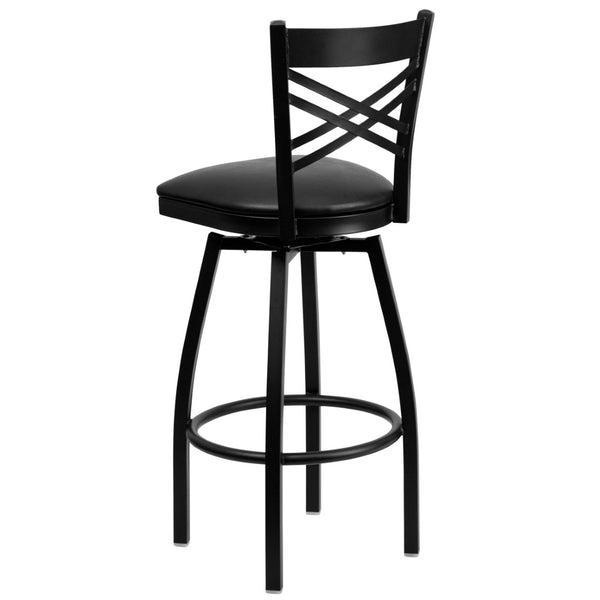 English Elm HERCULES Series Durable Swivel Barstool with Ergonomic Design for Comfort and Style in Any Space Black Vinyl Seat/Black Metal Frame XU-6F8B-XSWVL-BLKV-GG