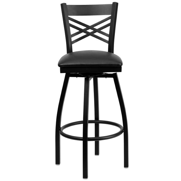 English Elm HERCULES Series Durable Swivel Barstool with Ergonomic Design for Comfort and Style in Any Space Black Vinyl Seat/Black Metal Frame XU-6F8B-XSWVL-BLKV-GG