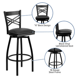 English Elm HERCULES Series Durable Swivel Barstool with Ergonomic Design for Comfort and Style in Any Space Black Vinyl Seat/Black Metal Frame XU-6F8B-XSWVL-BLKV-GG