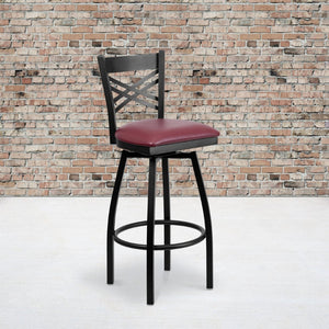 English Elm HERCULES Series Durable Swivel Barstool with Ergonomic Design for Comfort and Style in Any Space Burgundy Vinyl Seat/Black Metal Frame XU-6F8B-XSWVL-BURV-GG