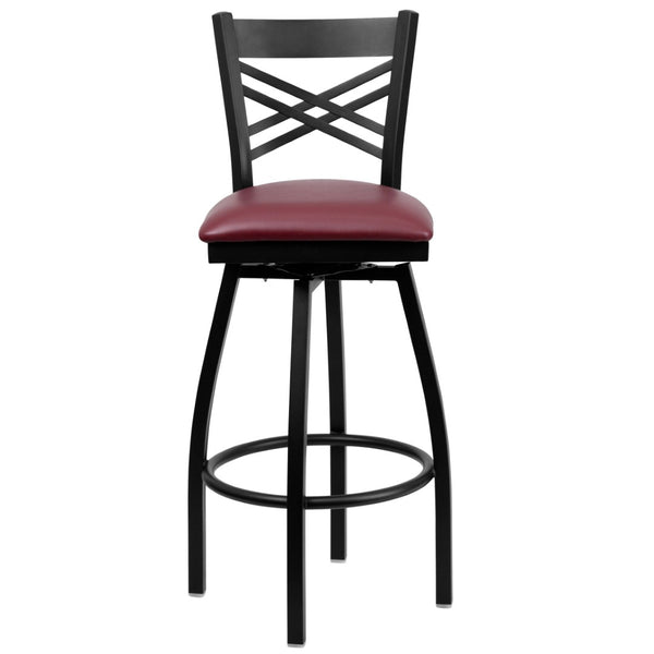 English Elm HERCULES Series Durable Swivel Barstool with Ergonomic Design for Comfort and Style in Any Space Burgundy Vinyl Seat/Black Metal Frame XU-6F8B-XSWVL-BURV-GG