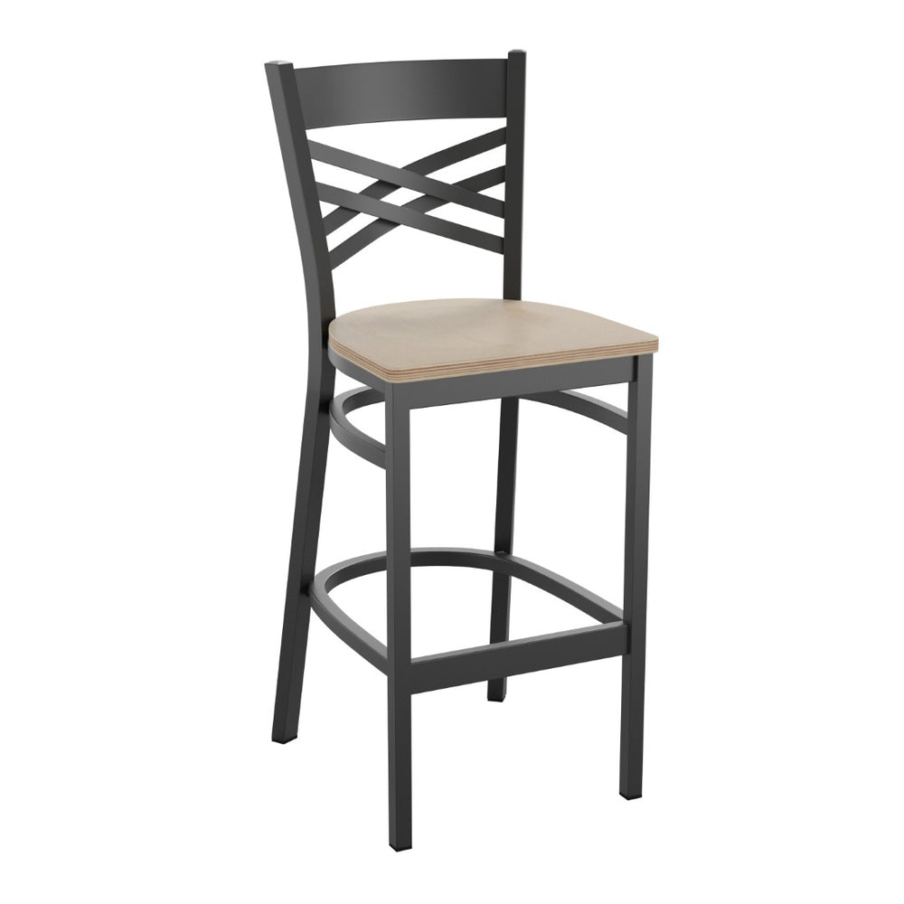 English Elm HERCULES Series Durable Metal Barstool with Elegant "X" Back for Stylish Home and Commercial Use Antique Copper Wood Seat/Black Metal Frame XU-6F8BXBK-BAR-ACPW-GG