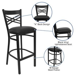 English Elm HERCULES Heavy-Duty Metal Barstool with Comfortable Padded Seating for Restaurants and Lounges Black Vinyl Seat/Black Metal Frame XU-6F8BXBK-BAR-BLKV-GG