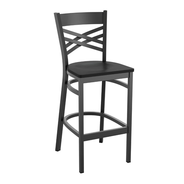 English Elm HERCULES Series Durable Metal Barstool with Elegant "X" Back for Stylish Home and Commercial Use Black Wood Seat/Black Metal Frame XU-6F8BXBK-BAR-BLKW-GG