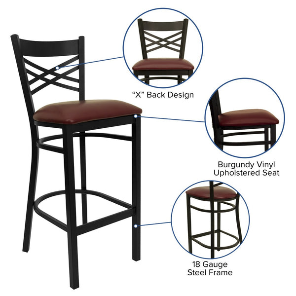 English Elm HERCULES Heavy-Duty Metal Barstool with Comfortable Padded Seating for Restaurants and Lounges Burgundy Vinyl Seat/Black Metal Frame XU-6F8BXBK-BAR-BURV-GG