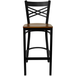 English Elm HERCULES Heavy-Duty Metal Barstool with Comfortable Padded Seating for Restaurants and Lounges Cherry Wood Seat/Black Metal Frame XU-6F8BXBK-BAR-CHYW-GG