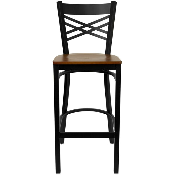 English Elm HERCULES Heavy-Duty Metal Barstool with Comfortable Padded Seating for Restaurants and Lounges Cherry Wood Seat/Black Metal Frame XU-6F8BXBK-BAR-CHYW-GG