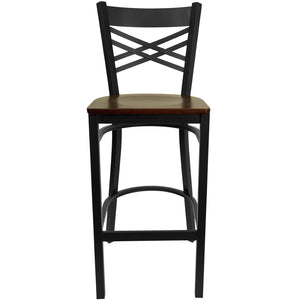 English Elm HERCULES Heavy-Duty Metal Barstool with Comfortable Padded Seating for Restaurants and Lounges Mahogany Wood Seat/Black Metal Frame XU-6F8BXBK-BAR-MAHW-GG