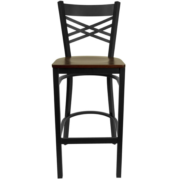 English Elm HERCULES Heavy-Duty Metal Barstool with Comfortable Padded Seating for Restaurants and Lounges Mahogany Wood Seat/Black Metal Frame XU-6F8BXBK-BAR-MAHW-GG