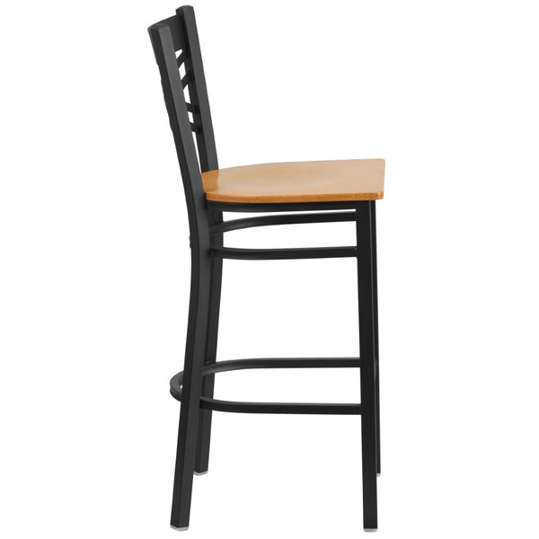 English Elm HERCULES Heavy-Duty Metal Barstool with Comfortable Padded Seating for Restaurants and Lounges Natural Wood Seat/Black Metal Frame XU-6F8BXBK-BAR-NATW-GG
