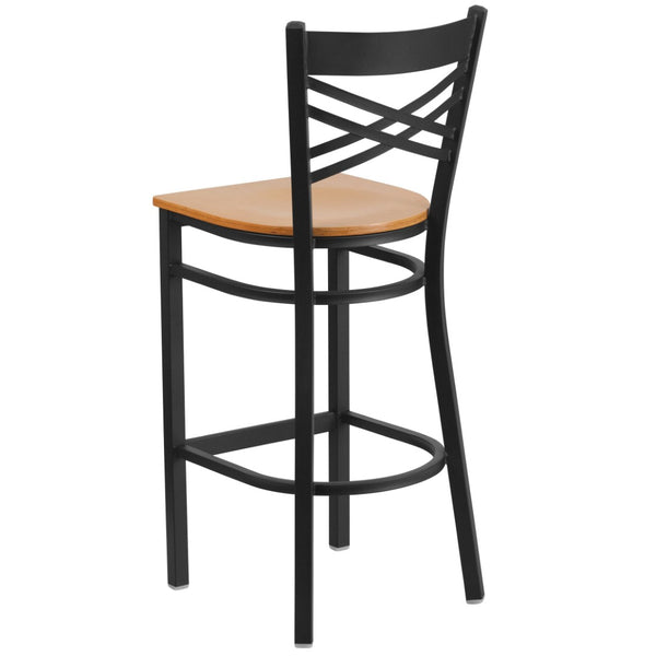 English Elm HERCULES Heavy-Duty Metal Barstool with Comfortable Padded Seating for Restaurants and Lounges Natural Wood Seat/Black Metal Frame XU-6F8BXBK-BAR-NATW-GG