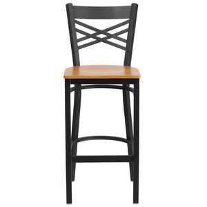 English Elm HERCULES Heavy-Duty Metal Barstool with Comfortable Padded Seating for Restaurants and Lounges Natural Wood Seat/Black Metal Frame XU-6F8BXBK-BAR-NATW-GG