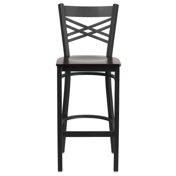 English Elm HERCULES Heavy-Duty Metal Barstool with Comfortable Padded Seating for Restaurants and Lounges Walnut Wood Seat/Black Metal Frame XU-6F8BXBK-BAR-WALW-GG