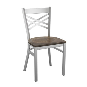 English Elm HERCULES Series Silver Antique Finish Metal Restaurant Chair with Classic "X" Back for Stylish Dining Antique Copper Wood Seat/Clear Coated Metal Frame XU-6FOB-CLR-ACPW-GG