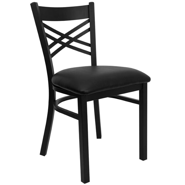 English Elm HERCULES Series Metal "X" Back Chair - Durable, Comfortable Design for Restaurants and Home Dining Spaces Black Vinyl Seat/Black Metal Frame XU-6FOBXBK-BLKV-GG