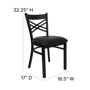 English Elm HERCULES Series Metal "X" Back Chair - Durable, Comfortable Design for Restaurants and Home Dining Spaces Black Vinyl Seat/Black Metal Frame XU-6FOBXBK-BLKV-GG