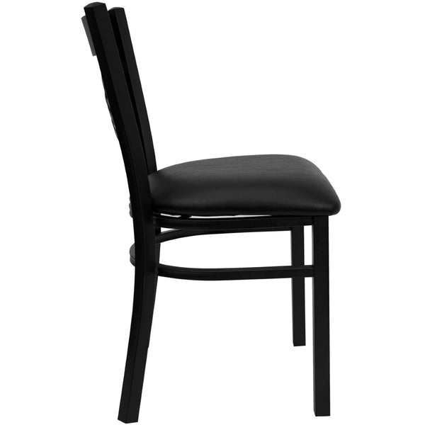 English Elm HERCULES Series Metal "X" Back Chair - Durable, Comfortable Design for Restaurants and Home Dining Spaces Black Vinyl Seat/Black Metal Frame XU-6FOBXBK-BLKV-GG