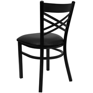 English Elm HERCULES Series Metal "X" Back Chair - Durable, Comfortable Design for Restaurants and Home Dining Spaces Black Vinyl Seat/Black Metal Frame XU-6FOBXBK-BLKV-GG