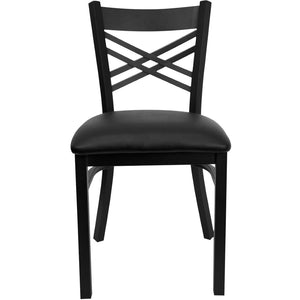English Elm HERCULES Series Metal "X" Back Chair - Durable, Comfortable Design for Restaurants and Home Dining Spaces Black Vinyl Seat/Black Metal Frame XU-6FOBXBK-BLKV-GG