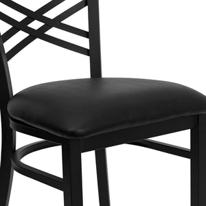 English Elm HERCULES Series Metal "X" Back Chair - Durable, Comfortable Design for Restaurants and Home Dining Spaces Black Vinyl Seat/Black Metal Frame XU-6FOBXBK-BLKV-GG
