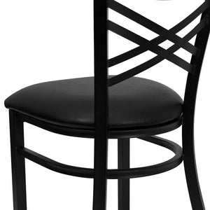 English Elm HERCULES Series Metal "X" Back Chair - Durable, Comfortable Design for Restaurants and Home Dining Spaces Black Vinyl Seat/Black Metal Frame XU-6FOBXBK-BLKV-GG