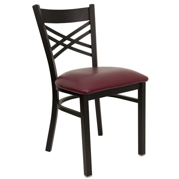 English Elm HERCULES Series Metal "X" Back Chair - Durable, Comfortable Design for Restaurants and Home Dining Spaces Burgundy Vinyl Seat/Black Metal Frame XU-6FOBXBK-BURV-GG
