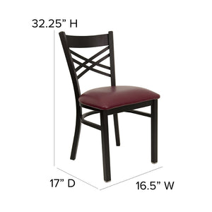 English Elm HERCULES Series Metal "X" Back Chair - Durable, Comfortable Design for Restaurants and Home Dining Spaces Burgundy Vinyl Seat/Black Metal Frame XU-6FOBXBK-BURV-GG