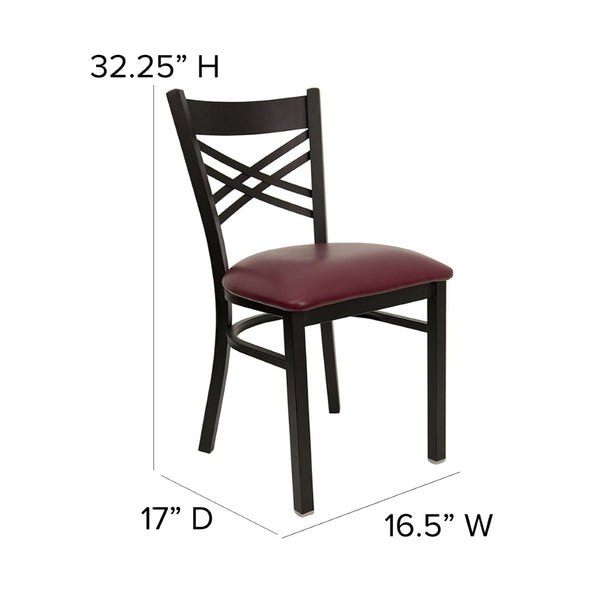 English Elm HERCULES Series Metal "X" Back Chair - Durable, Comfortable Design for Restaurants and Home Dining Spaces Burgundy Vinyl Seat/Black Metal Frame XU-6FOBXBK-BURV-GG