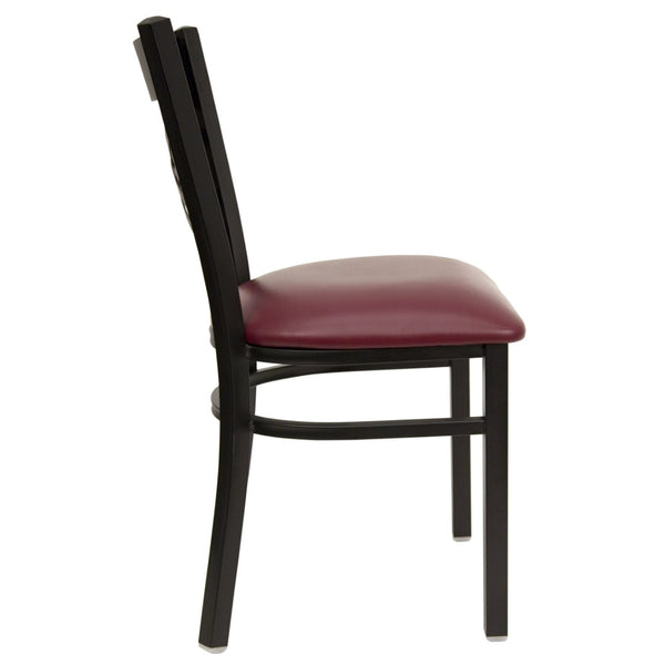 English Elm HERCULES Series Metal "X" Back Chair - Durable, Comfortable Design for Restaurants and Home Dining Spaces Burgundy Vinyl Seat/Black Metal Frame XU-6FOBXBK-BURV-GG