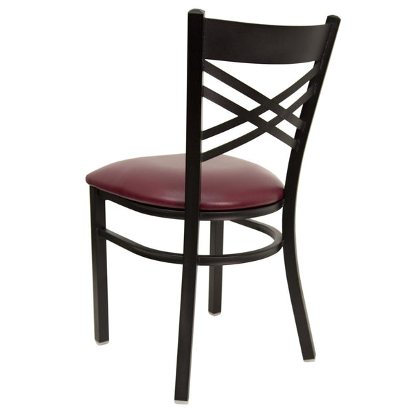 English Elm HERCULES Series Metal "X" Back Chair - Durable, Comfortable Design for Restaurants and Home Dining Spaces Burgundy Vinyl Seat/Black Metal Frame XU-6FOBXBK-BURV-GG