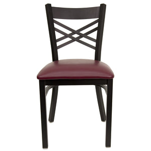 English Elm HERCULES Series Metal "X" Back Chair - Durable, Comfortable Design for Restaurants and Home Dining Spaces Burgundy Vinyl Seat/Black Metal Frame XU-6FOBXBK-BURV-GG