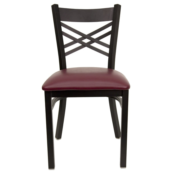 English Elm HERCULES Series Metal "X" Back Chair - Durable, Comfortable Design for Restaurants and Home Dining Spaces Burgundy Vinyl Seat/Black Metal Frame XU-6FOBXBK-BURV-GG